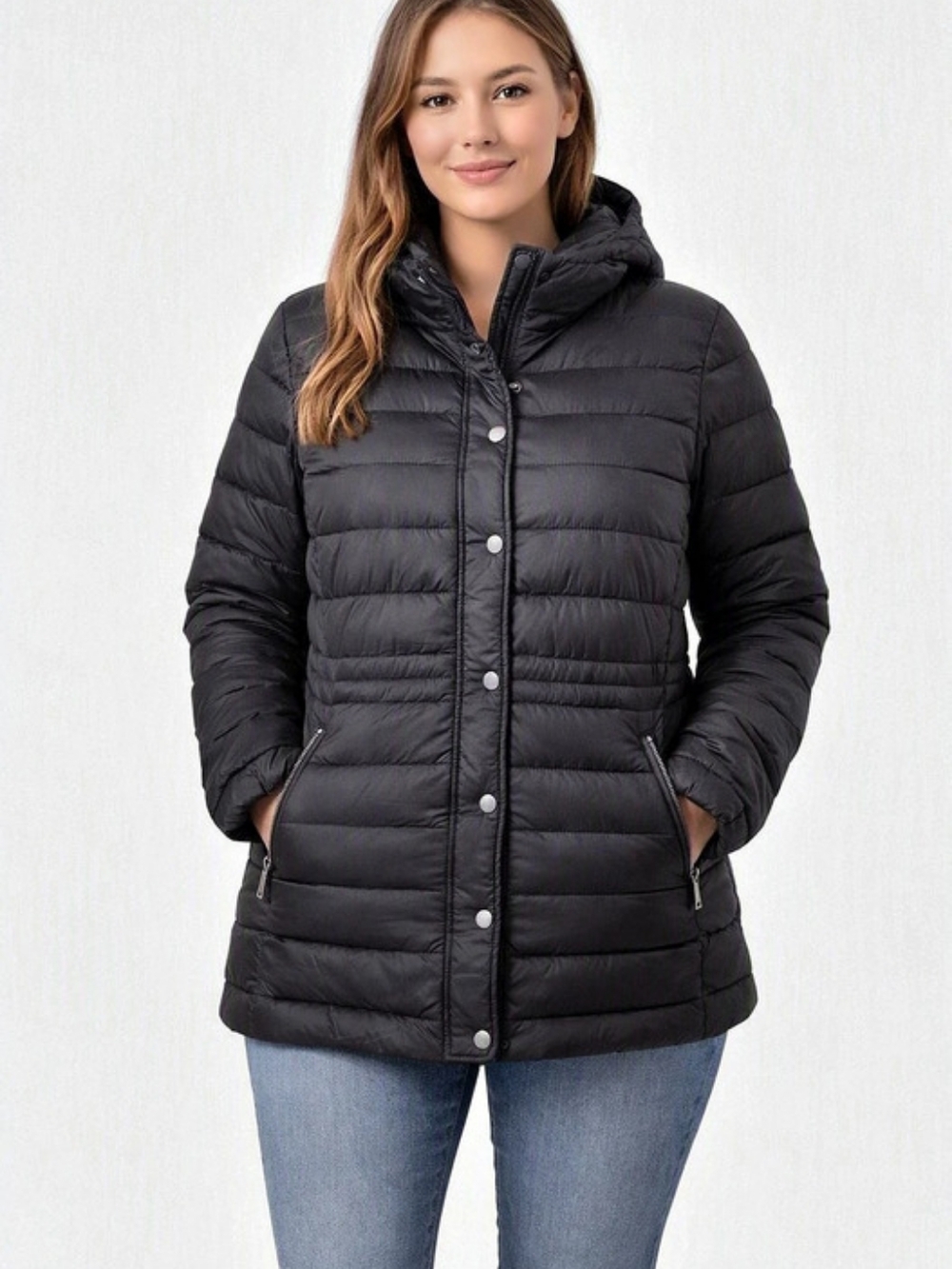 Michael Kors Packable Down Fill Black Hooded Puffer Jacket Size Large